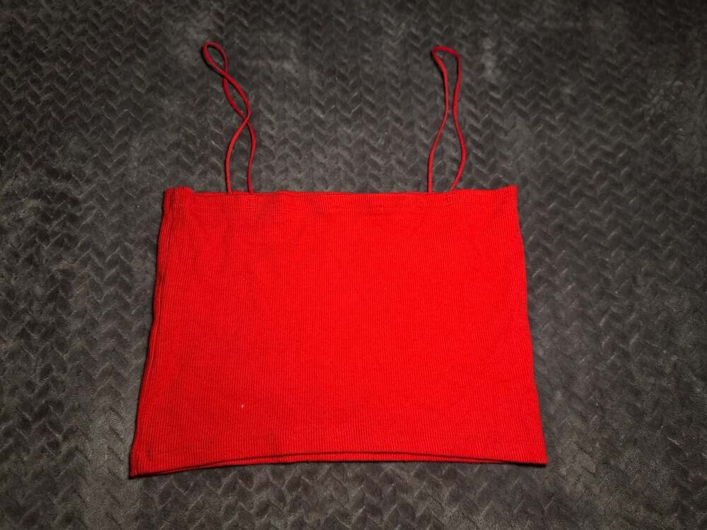 Zara Red Ribbed Spaghetti Strap Tank Top Size L